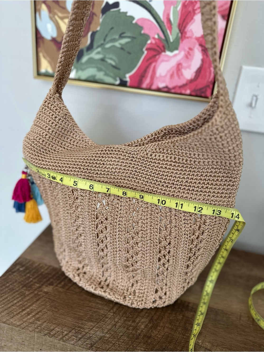 The Sak Woven Straw Shoulder Bag with Colorful Tassels - Natural - Picture 7 of 13